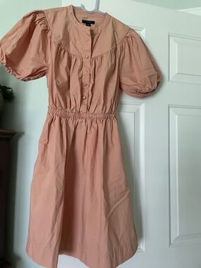 J Crew Peach Puff-Sleeve Midi Dress